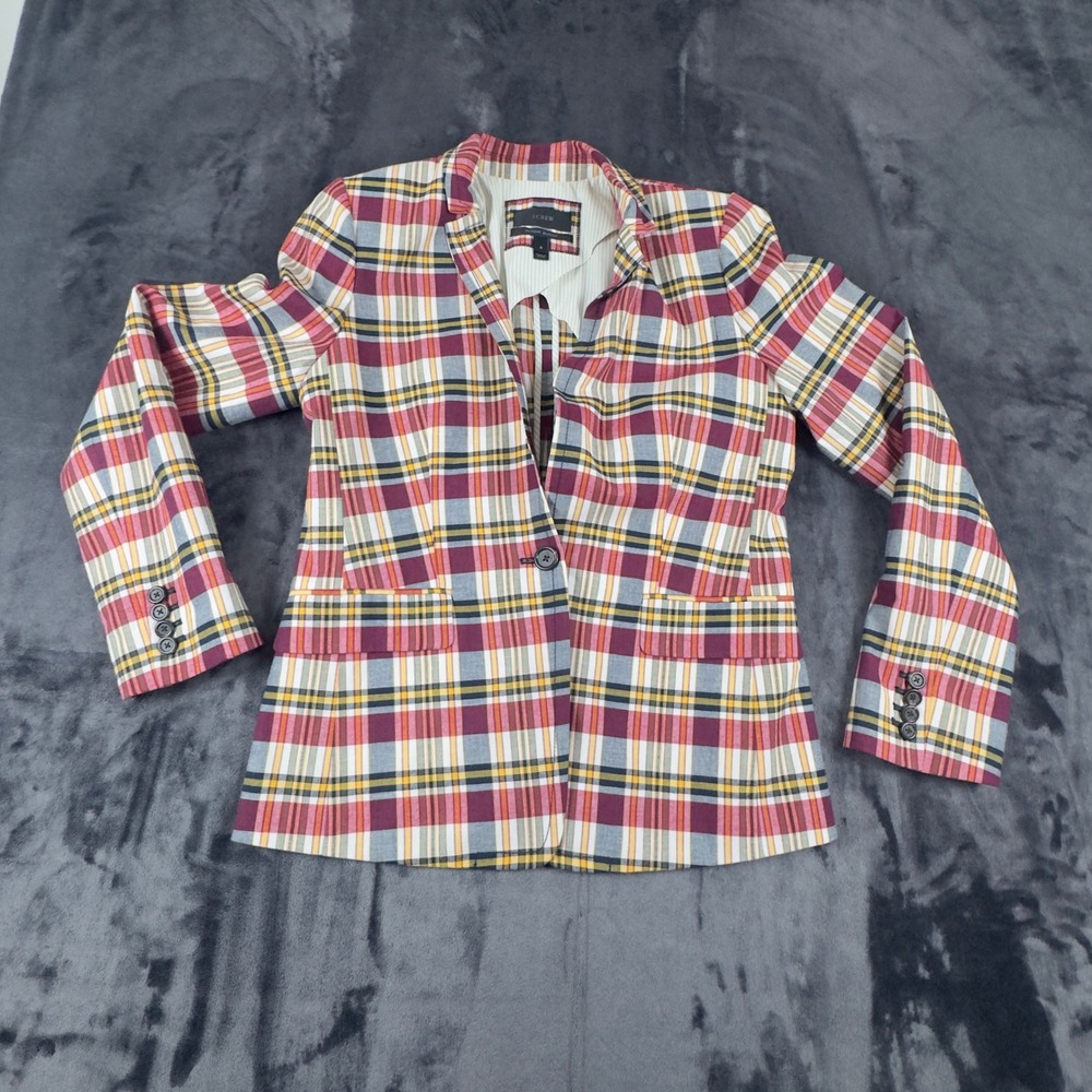 J.Crew Regent Blazer Women 6 Multi Plaid Cotton Single Button Jacket 4352